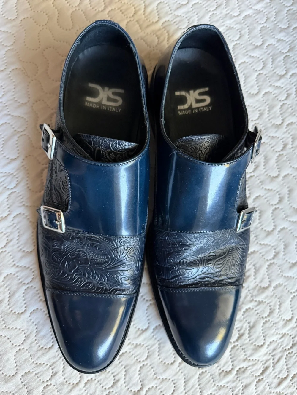 DIS (Design Italian Shoes) Navy Double Monk Strap Dress Shoes  Size 10